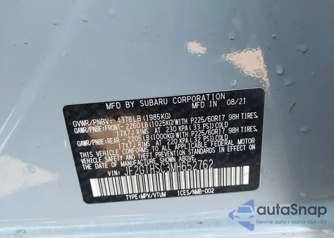 2021 Subaru Crosstrek Sport из США, поврежденный, VIN JF2GTHSC3MH652762